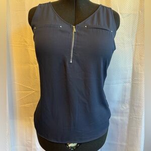 Fortune & Ivy Navy Sleeveless Top with Zipper Detail. Medium
